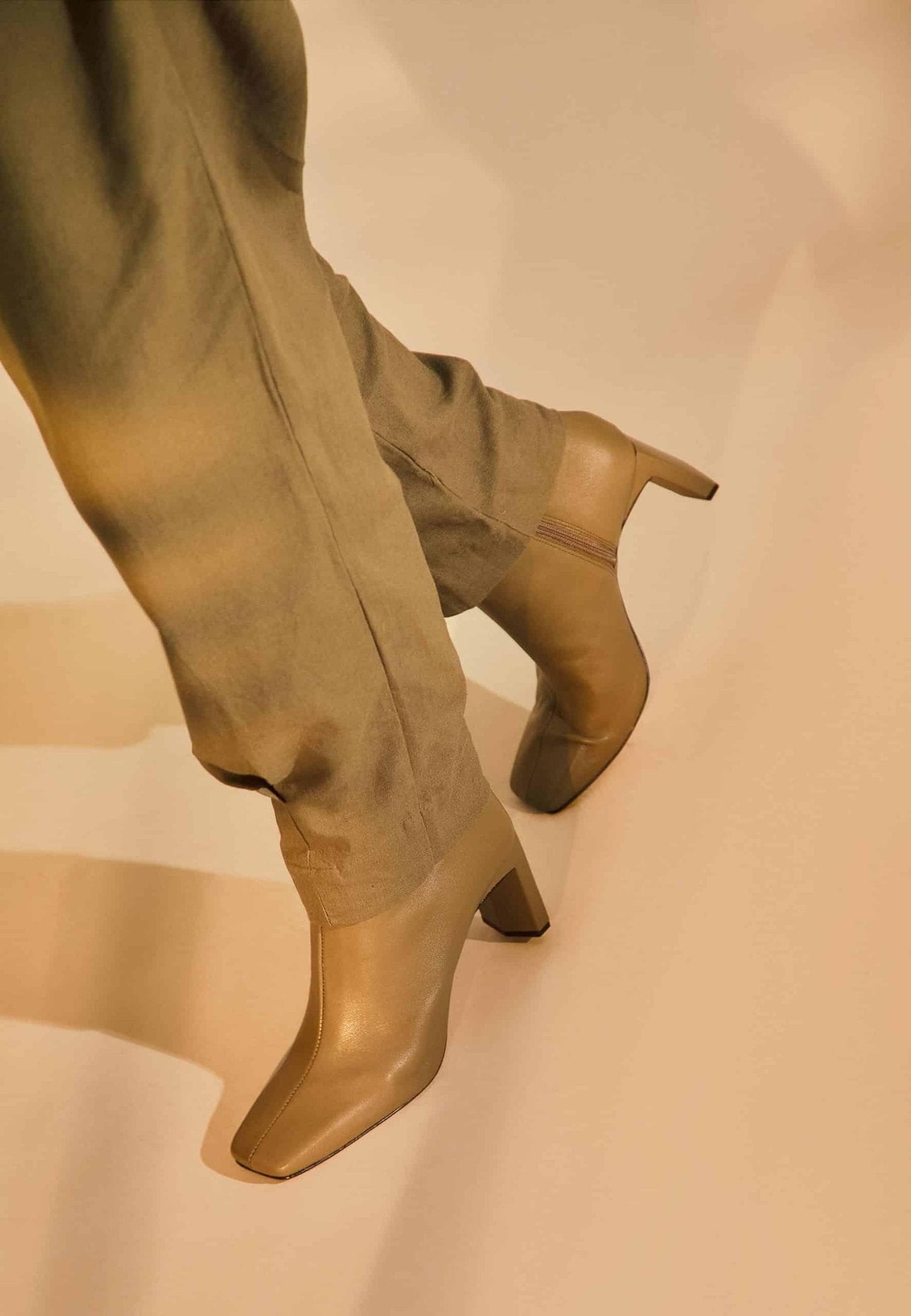 Senna Goat Olive Leather Boots – 7.6cm Block Heel
