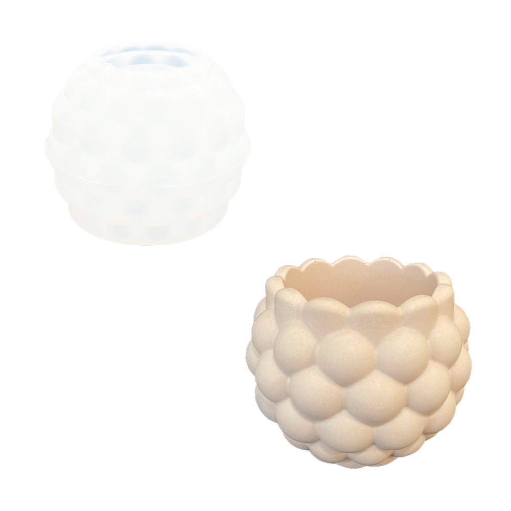 Silicone mould for casting a bubble-textured flowerpot in Jesmonite