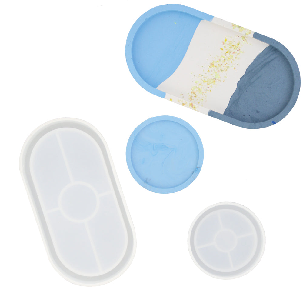 Silicone mould set for casting an oval Jesmonite bowl