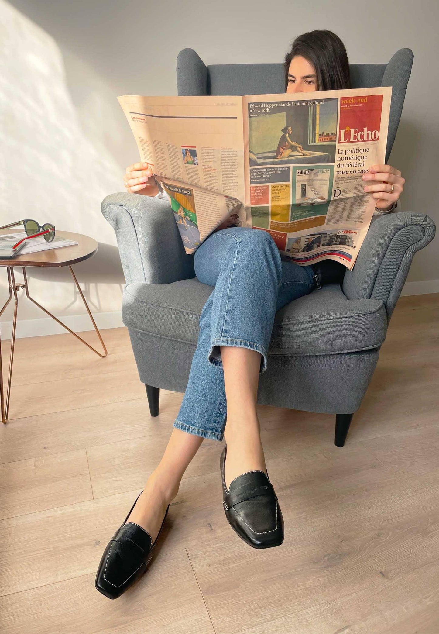 Cipó Black Leather Square-Toe Loafers – Flat