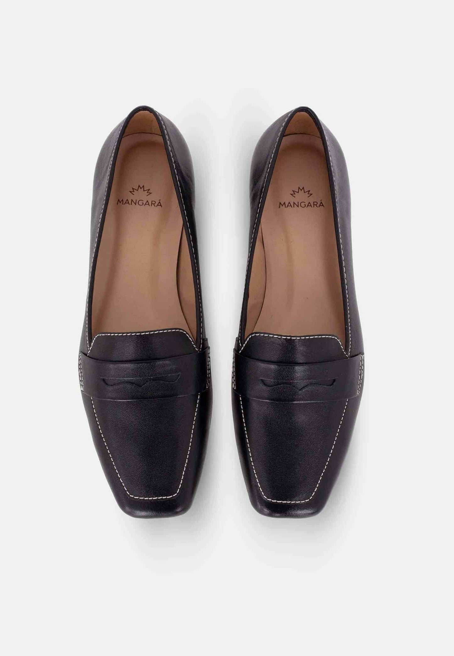 Cipó Black Leather Square-Toe Loafers – Flat